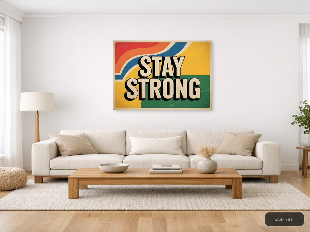Stay Strong Vintage Retro Motivational Wall Art — A2 / Living Room