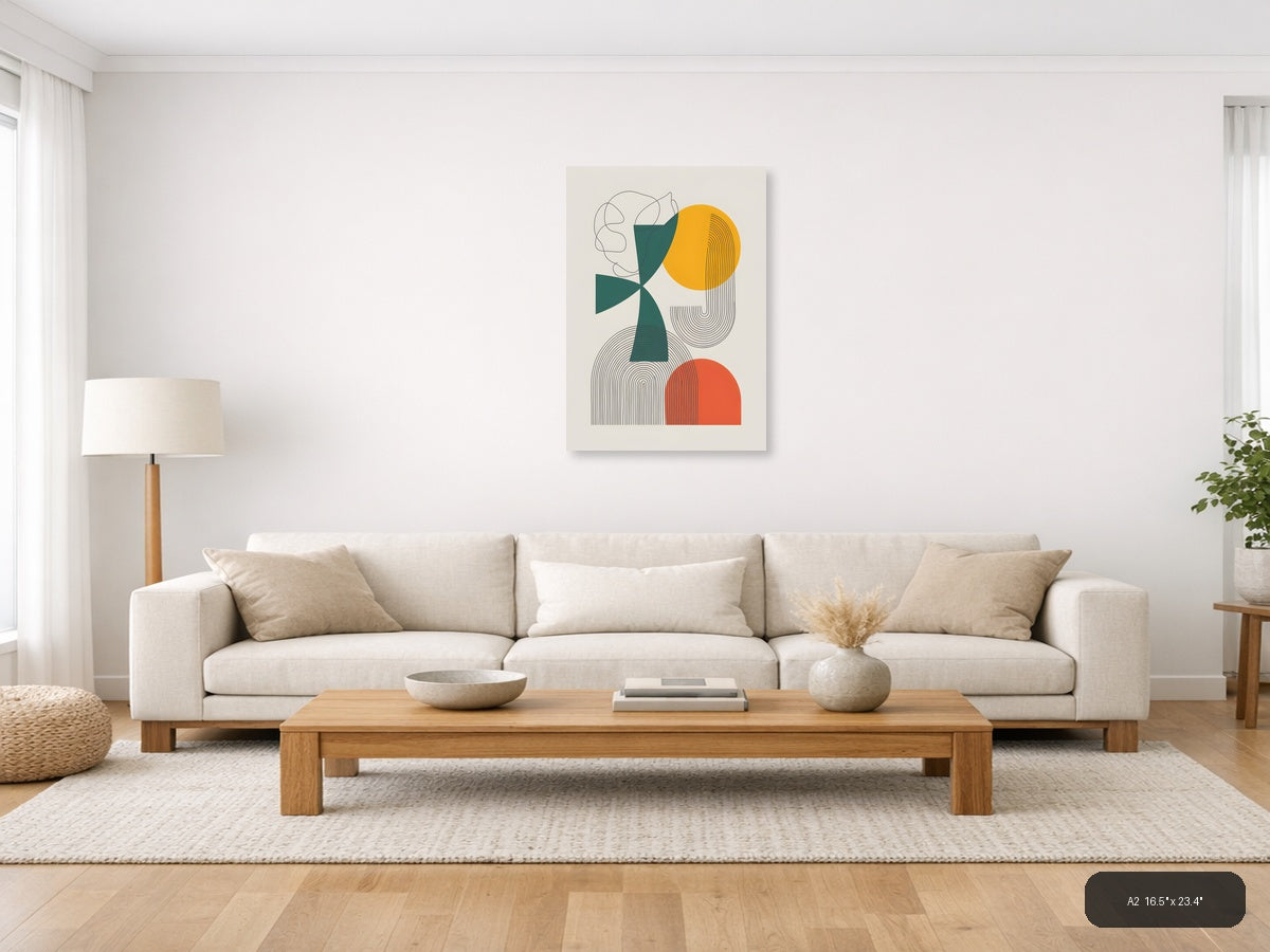 Abstract Geometric Line Art with Circles Wall Art — A2 / Living Room