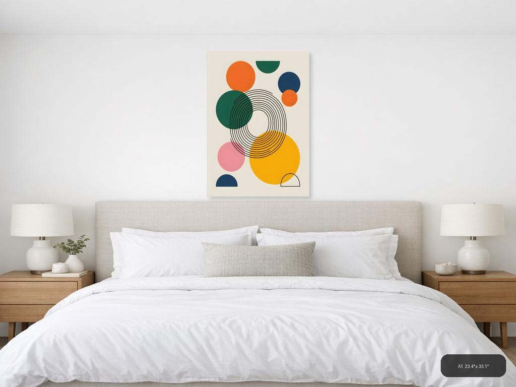 Abstract Geometric Circles Line Art Modern Wall Art — A1 / Bedroom