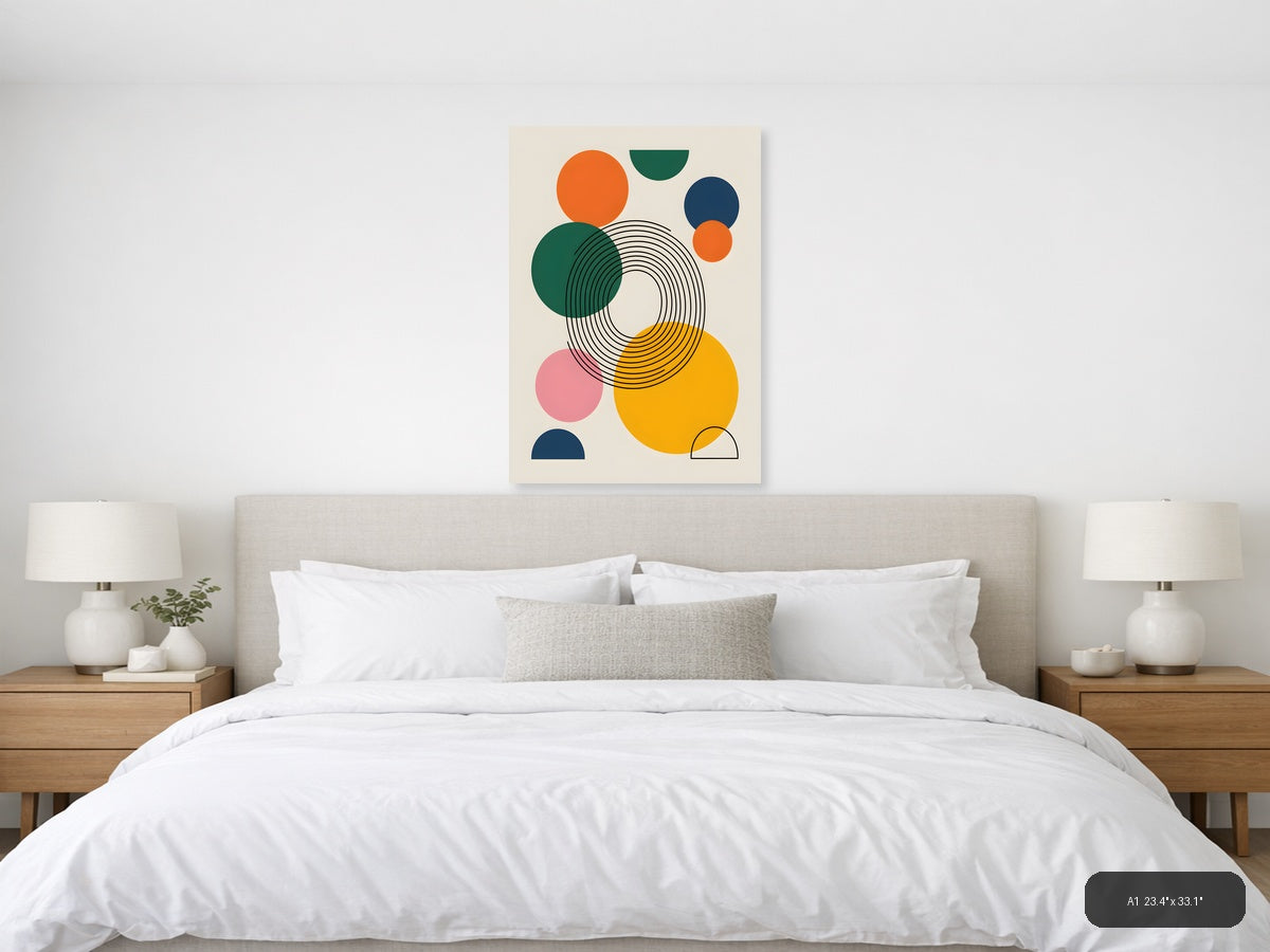 Abstract Geometric Circles Line Art Modern Wall Art — A1 / Bedroom