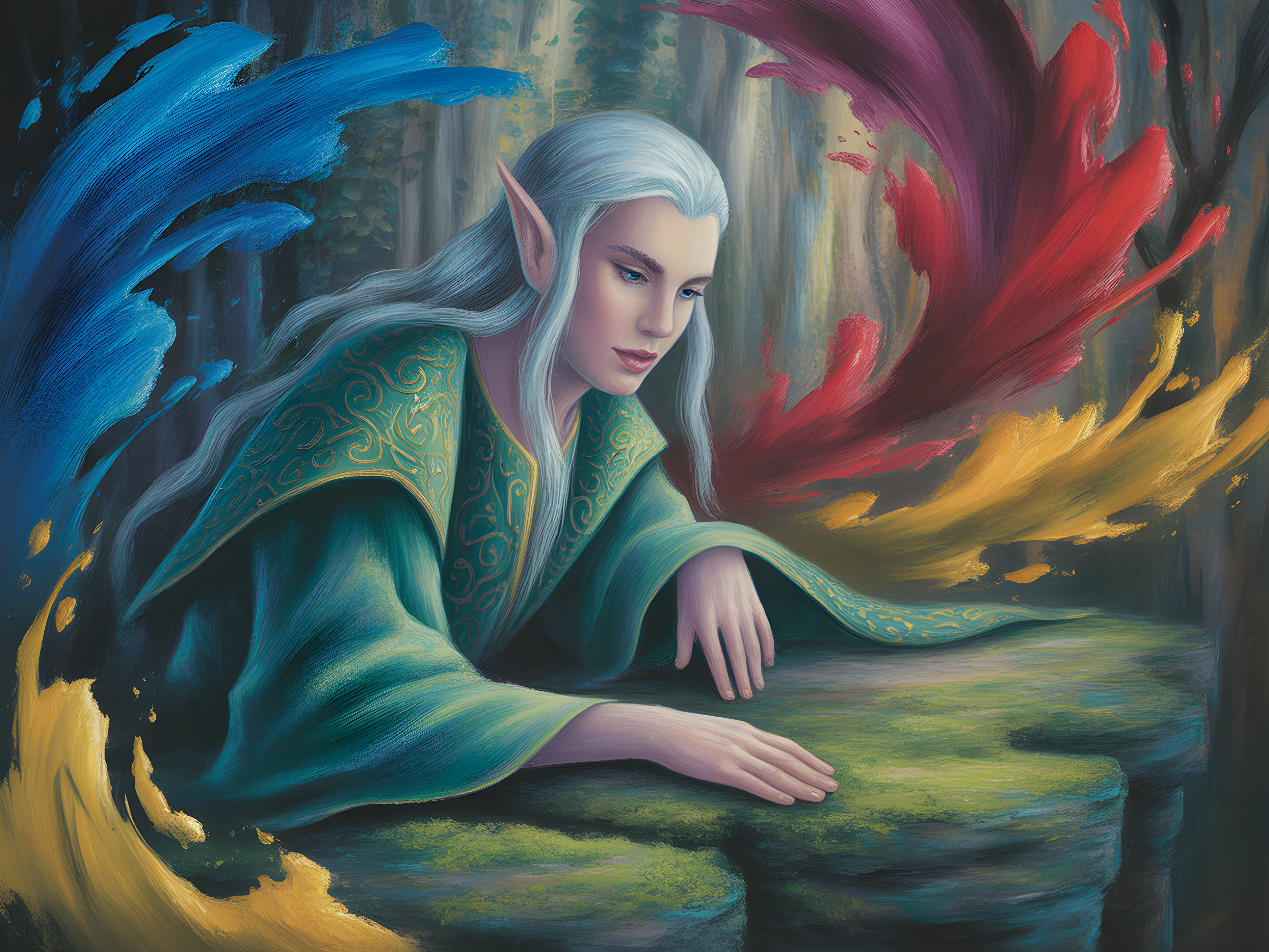 Ethereal Elf with Flowing Robes Abstract Wall Art