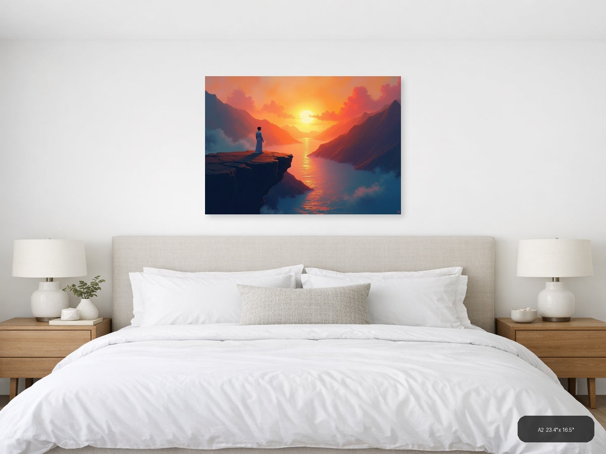 Sunset Mountain Valley Abstract Landscape Wall Art — A2 / Bedroom