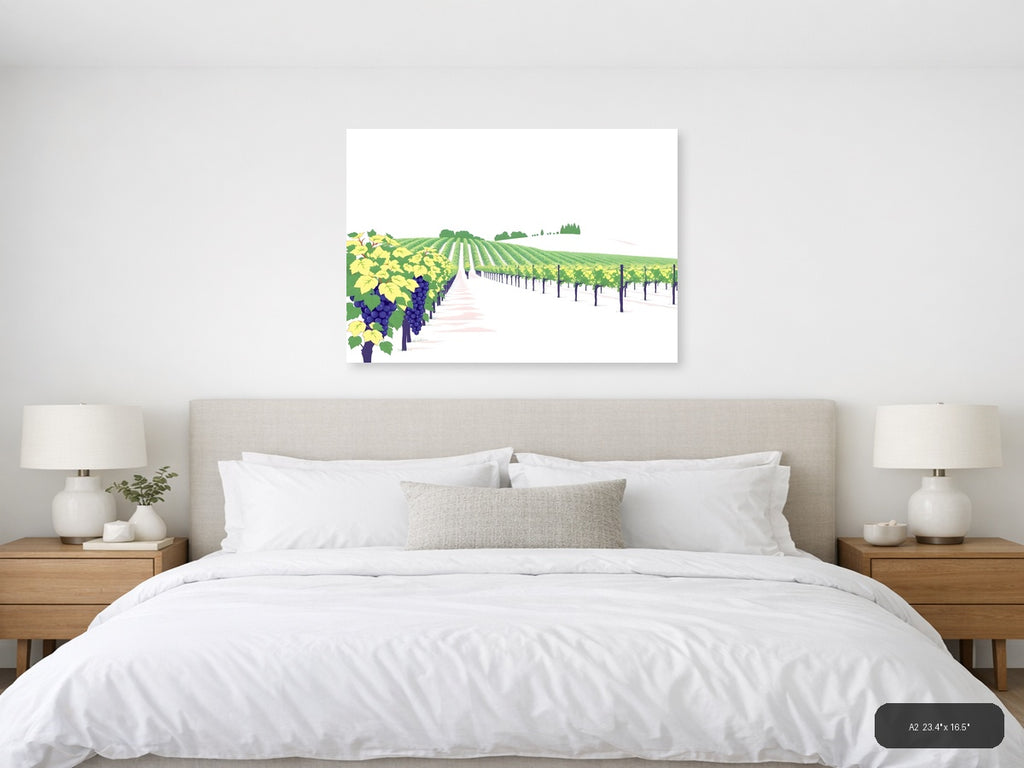 Minimalist Vineyard Landscape with Purple Grapes Wall Art — A2 / Bedroom