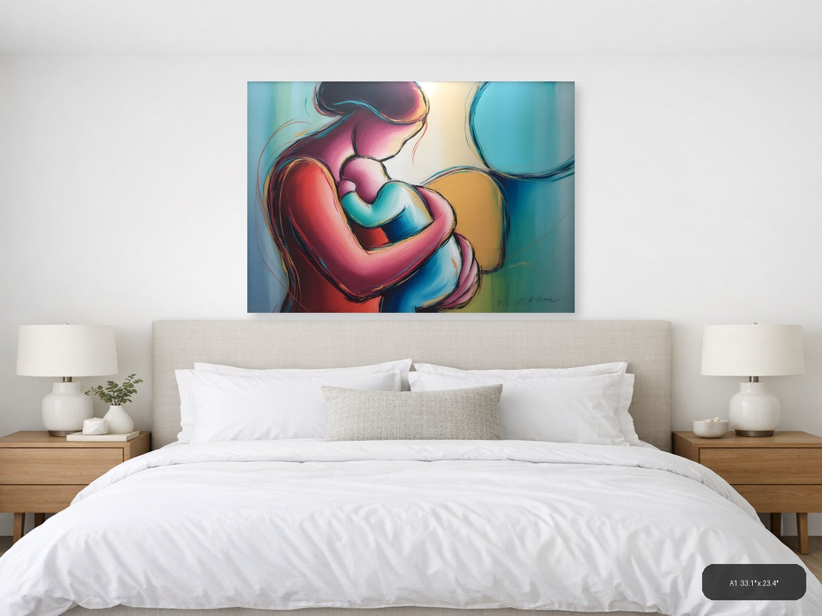 Colorful Abstract Mother and Child Embrace Wall Art — A1 / Bedroom