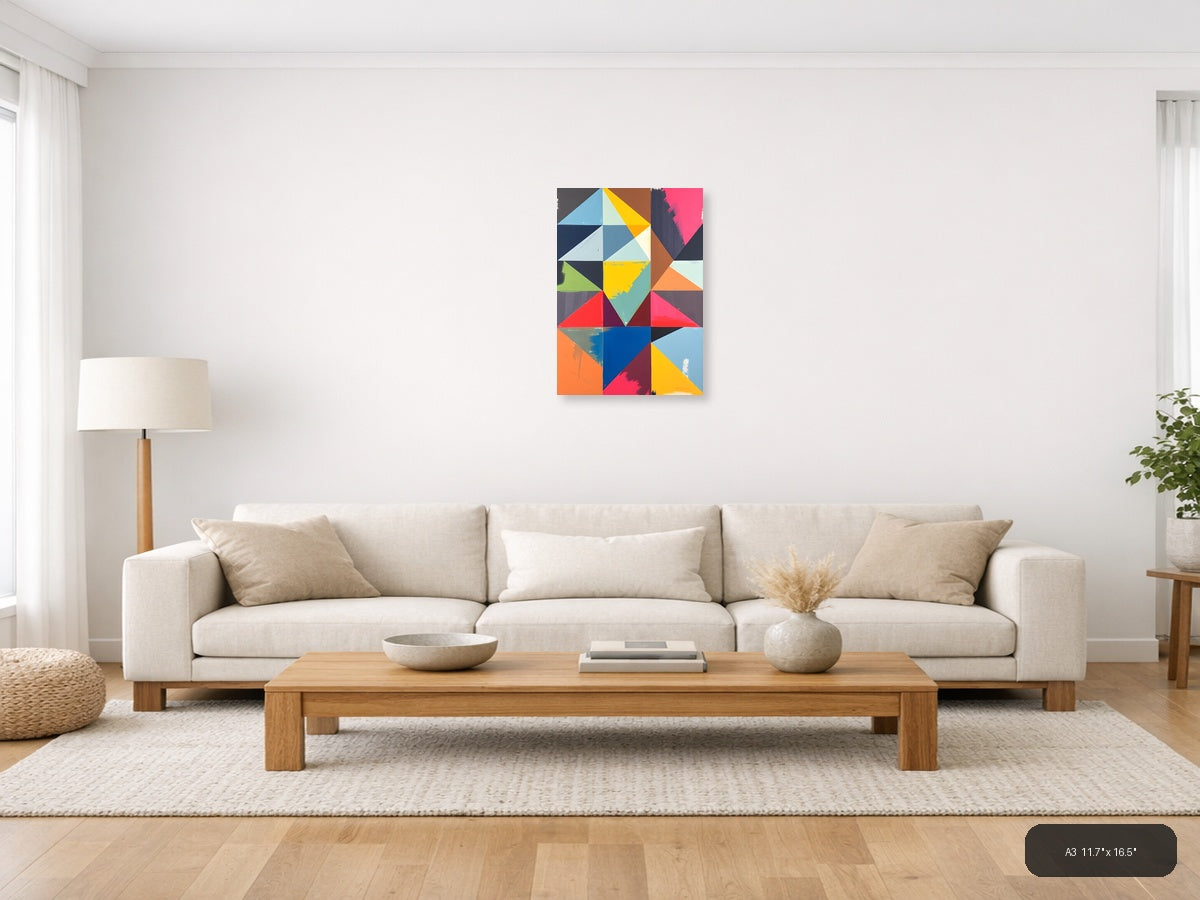 Colorful Geometric Abstract Triangle Composition Wall Art — A3 / Living Room