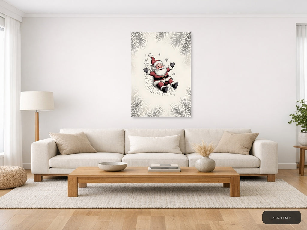 Santa Sledding Line Art Christmas Wall Art — A1 / Living Room