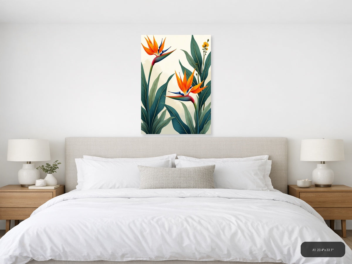 Tropical Bird of Paradise Botanical Portrait Wall Art — A1 / Bedroom