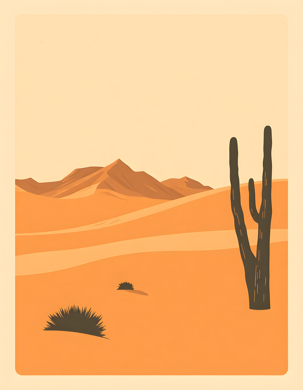 Vintage Desert Landscape with Saguaro Cactus Wall Art