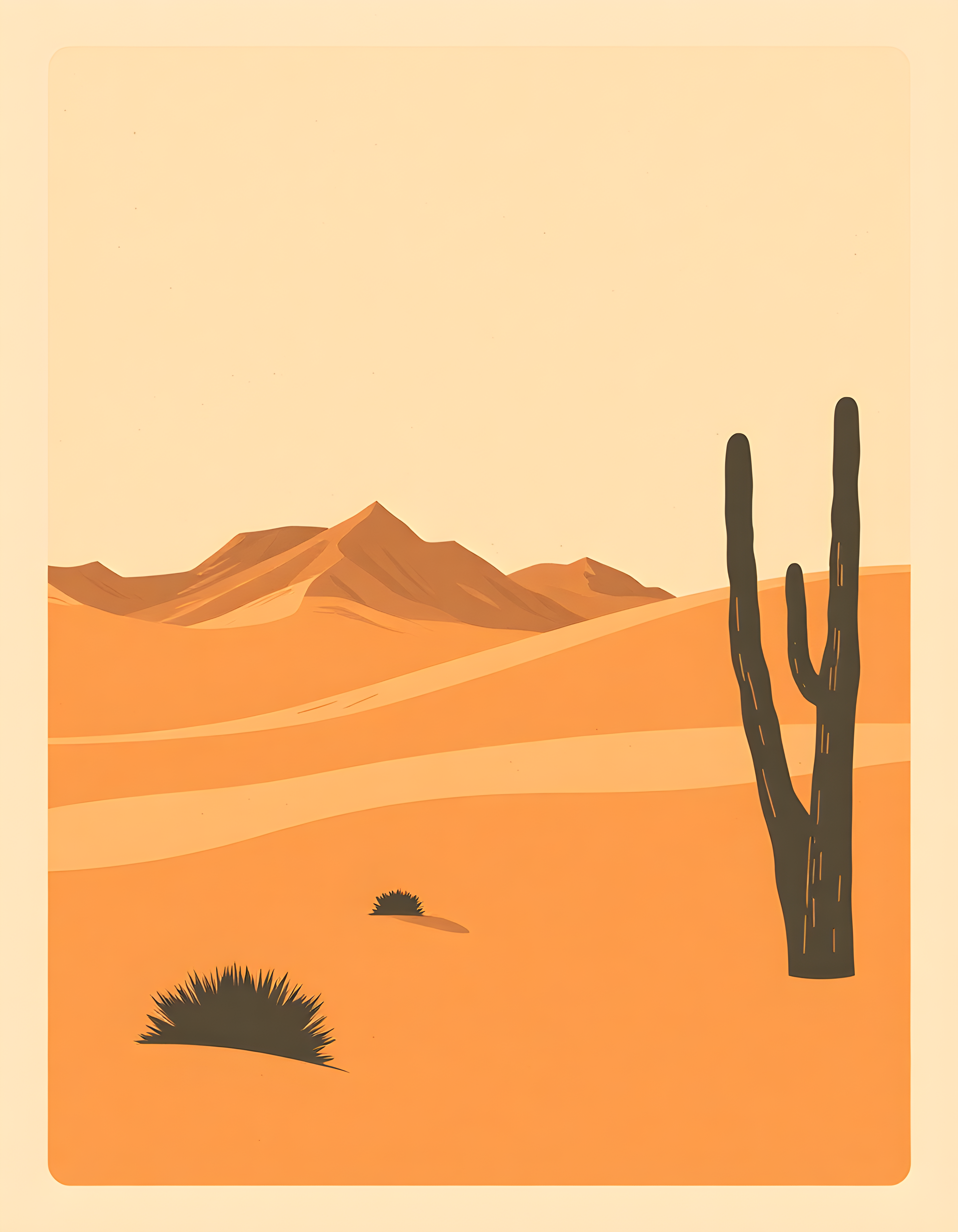 Vintage Desert Landscape with Saguaro Cactus Wall Art