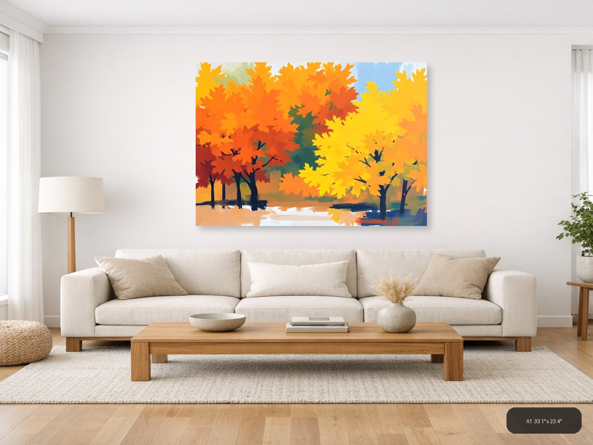 Abstract Autumn Trees by Water - Landscape Wall Art — A1 / Living Room