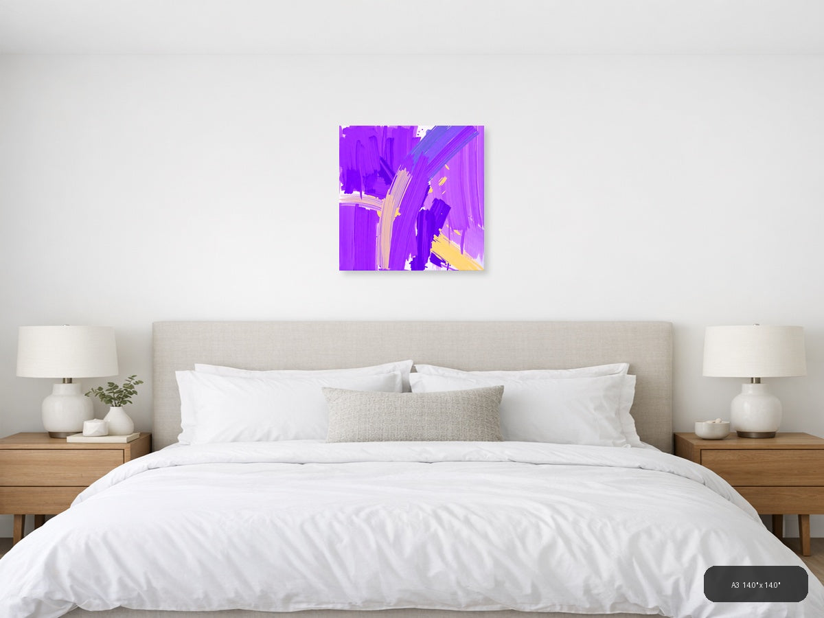 Vibrant Purple & Yellow Abstract Brushstroke Wall Art — A3 / Bedroom