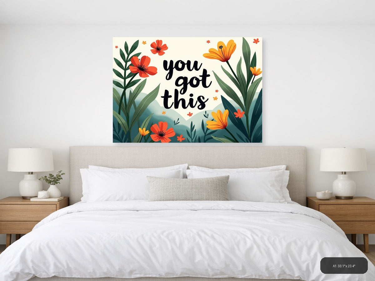 You Got This Botanical Flowers & Leaves Landscape Wall Art — A1 / Bedroom