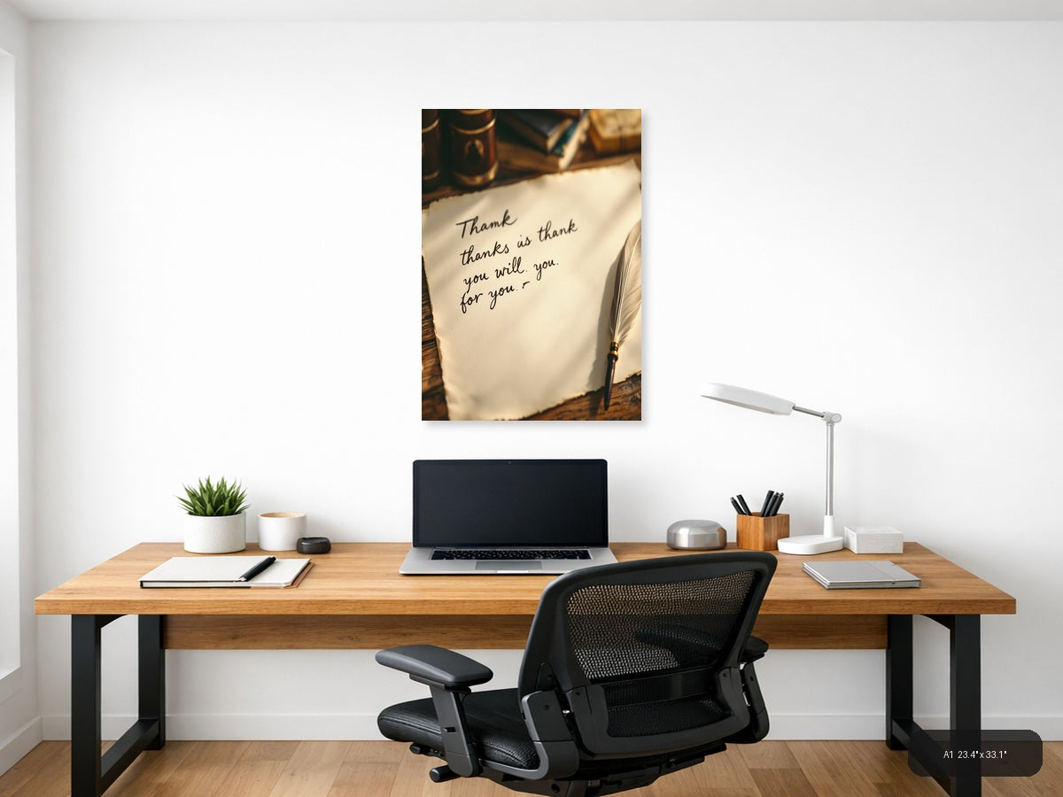 Vintage Handwritten Thank You Note Wall Art — A1 / Office