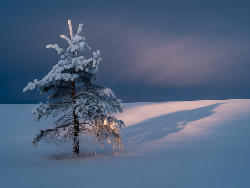Frost-Covered Pine Tree in Winter Landscape Photography Wall Art