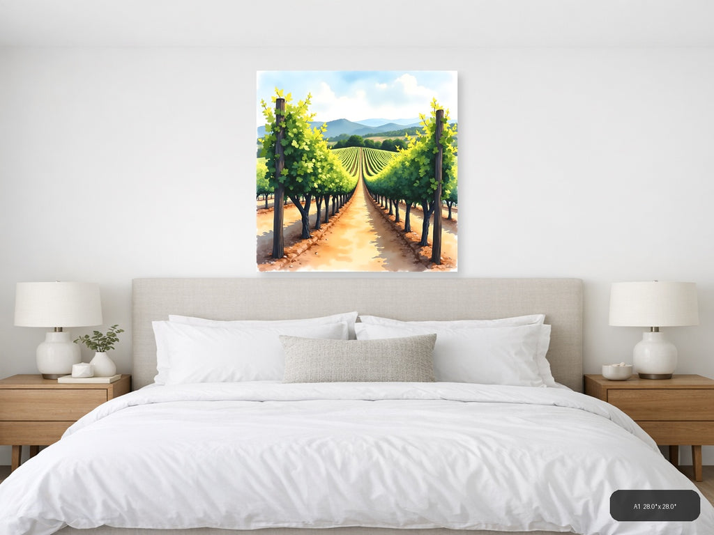 Vineyard Rows Watercolor Landscape Wall Art — A1 / Bedroom