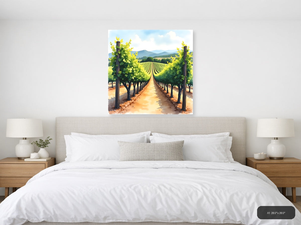 Vineyard Rows Watercolor Landscape Wall Art — A1 / Bedroom