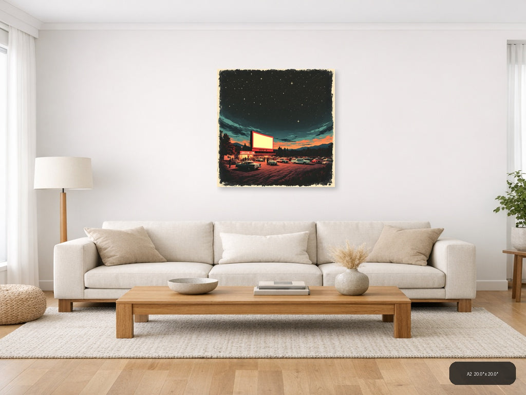Vintage Drive-In Theater at Sunset - Retro Wall Art — A2 / Living Room