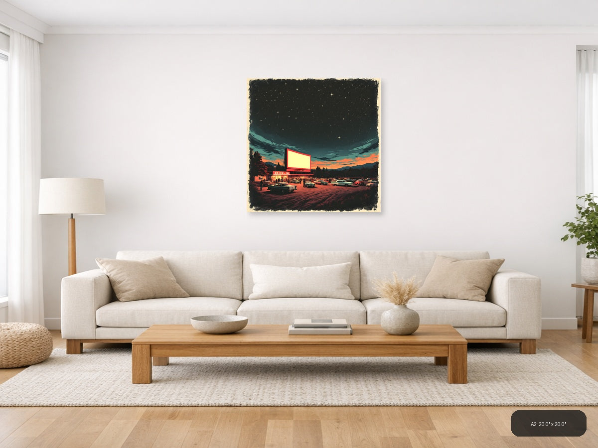 Vintage Drive-In Theater at Sunset - Retro Wall Art — A2 / Living Room