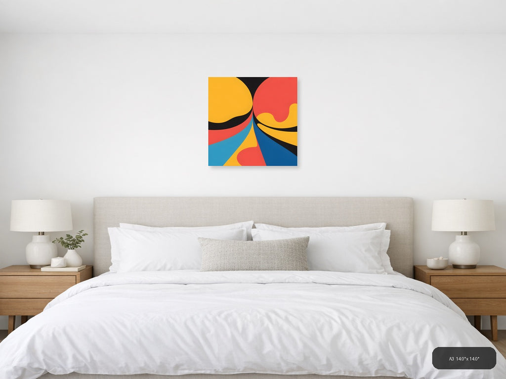 Abstract Geometric Waves Colorful Modern Wall Art — A3 / Bedroom