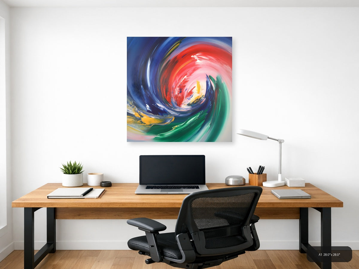 Vibrant Abstract Swirl Red Blue Green Yellow Wall Art — A1 / Office
