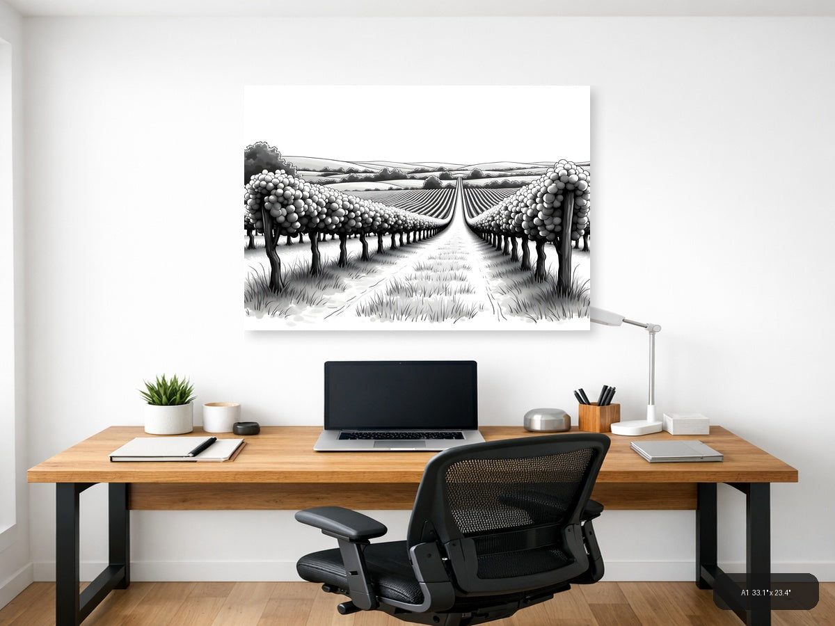 Vineyard Perspective Line Art - Landscape Wall Art — A1 / Office