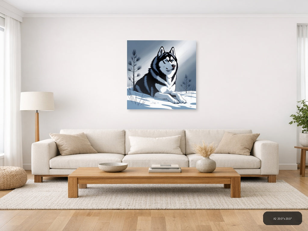 Husky in Snow Winter Landscape Photography Wall Art — A2 / Living Room
