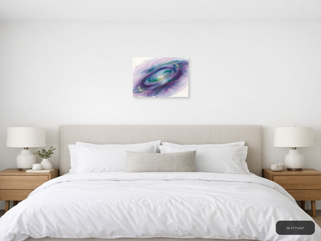 Cosmic Galaxy Watercolor Swirl Purple Green Wall Art — A4 / Bedroom
