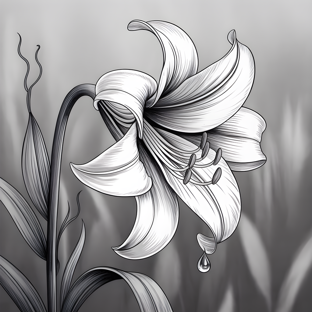 Oriental Lily Line Art Botanical Drawing Wall Art