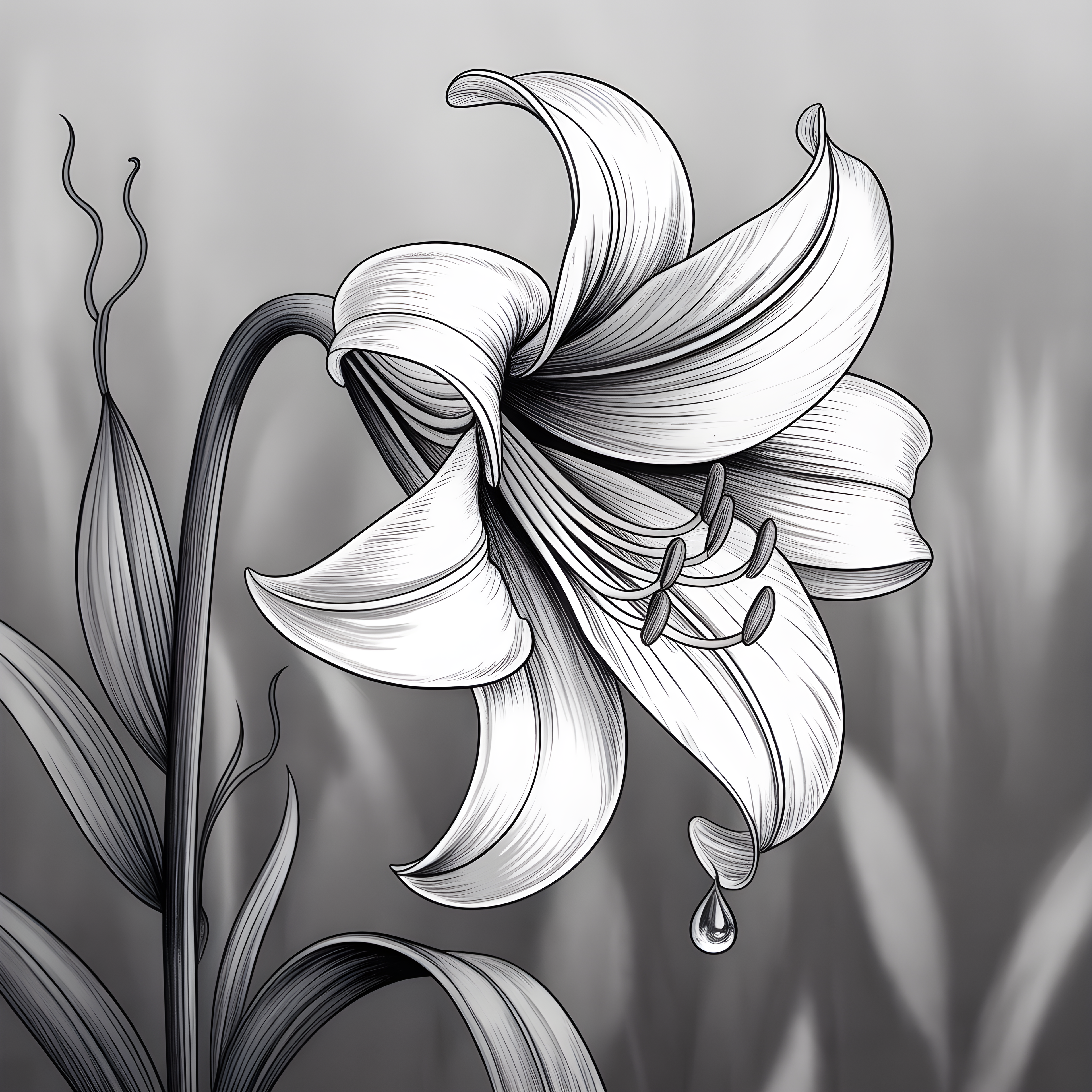 Oriental Lily Line Art Botanical Drawing Wall Art