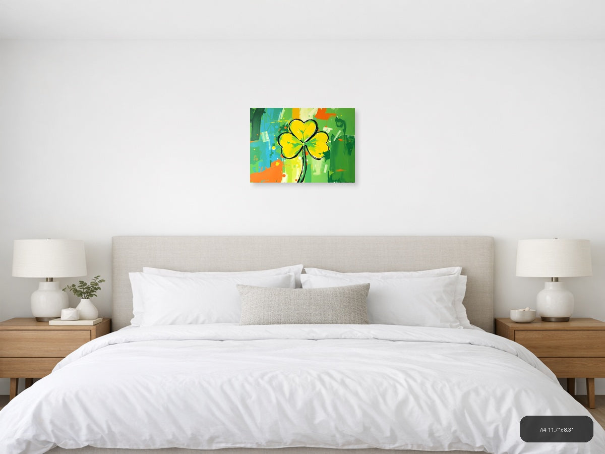 Yellow Four-Leaf Clover Abstract Flower Wall Art — A4 / Bedroom