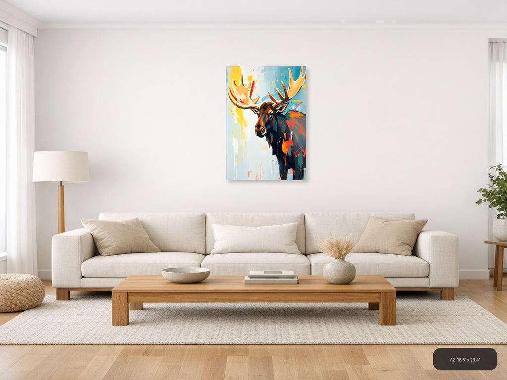 Abstract Moose Head Portrait Colorful Modern Wall Art — A2 / Living Room