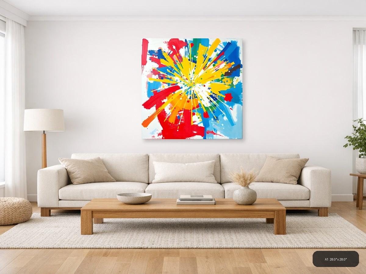 Colorful Starburst Abstract Explosion Canvas Wall Art — A1 / Living Room