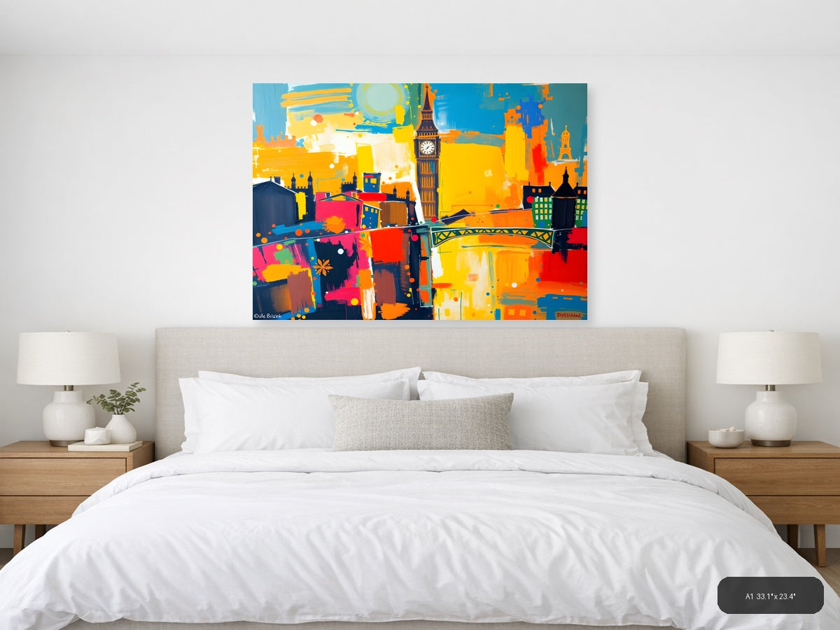 Abstract London Big Ben Cityscape Colorful Wall Art — A1 / Bedroom