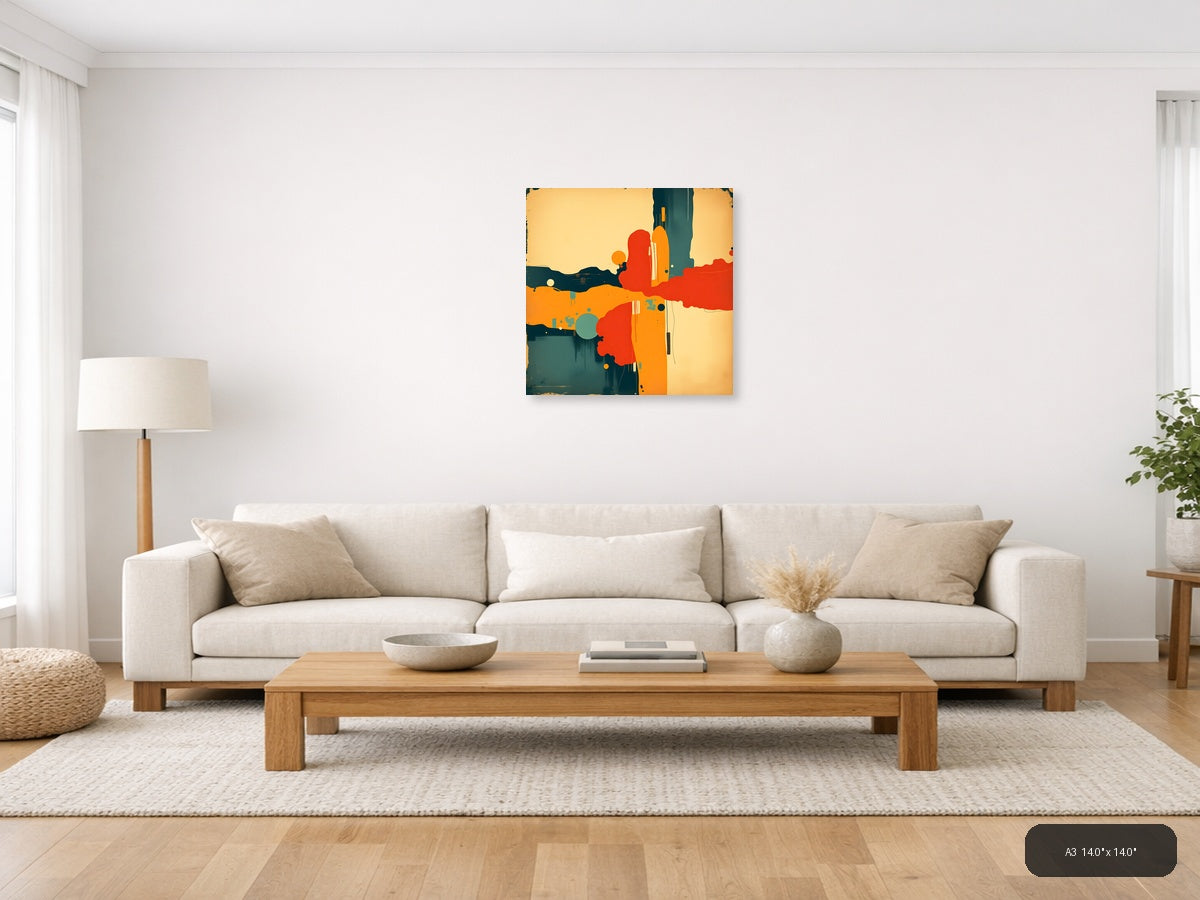 Vintage Abstract Desert Landscape with Cacti Wall Art — A3 / Living Room