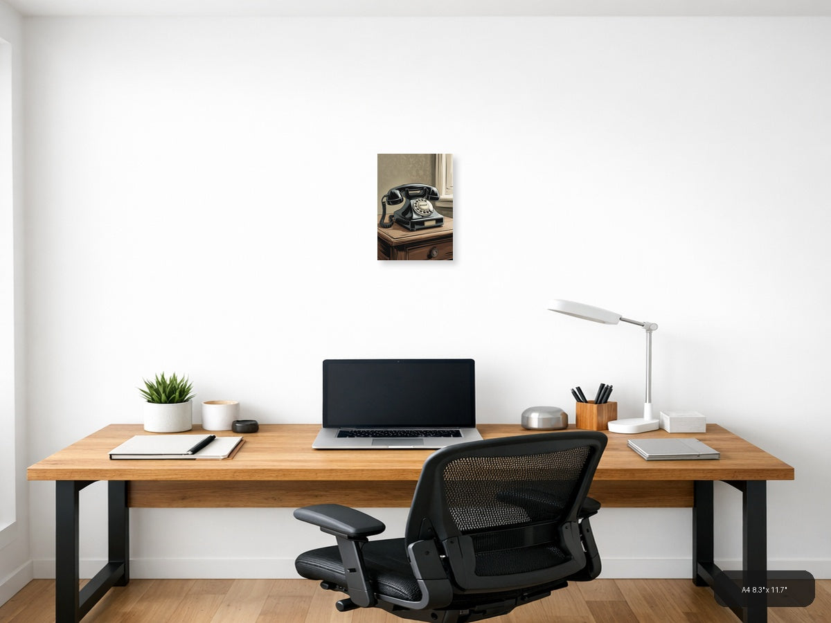 Vintage Rotary Telephone Illustration Wall Art — A4 / Office