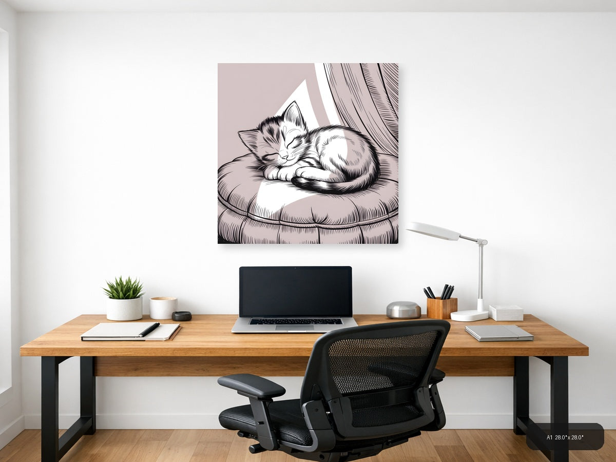 Sleeping Cat Line Art Wall Art Print — A1 / Office