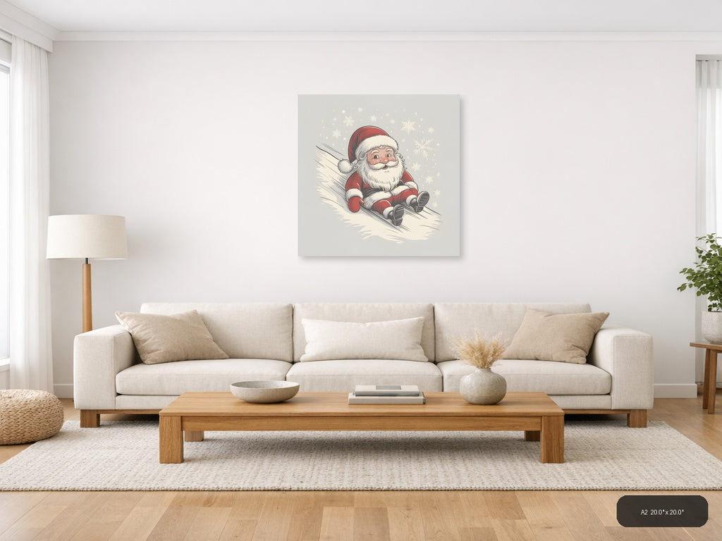 Santa Skiing Line Art Christmas Wall Art — A2 / Living Room