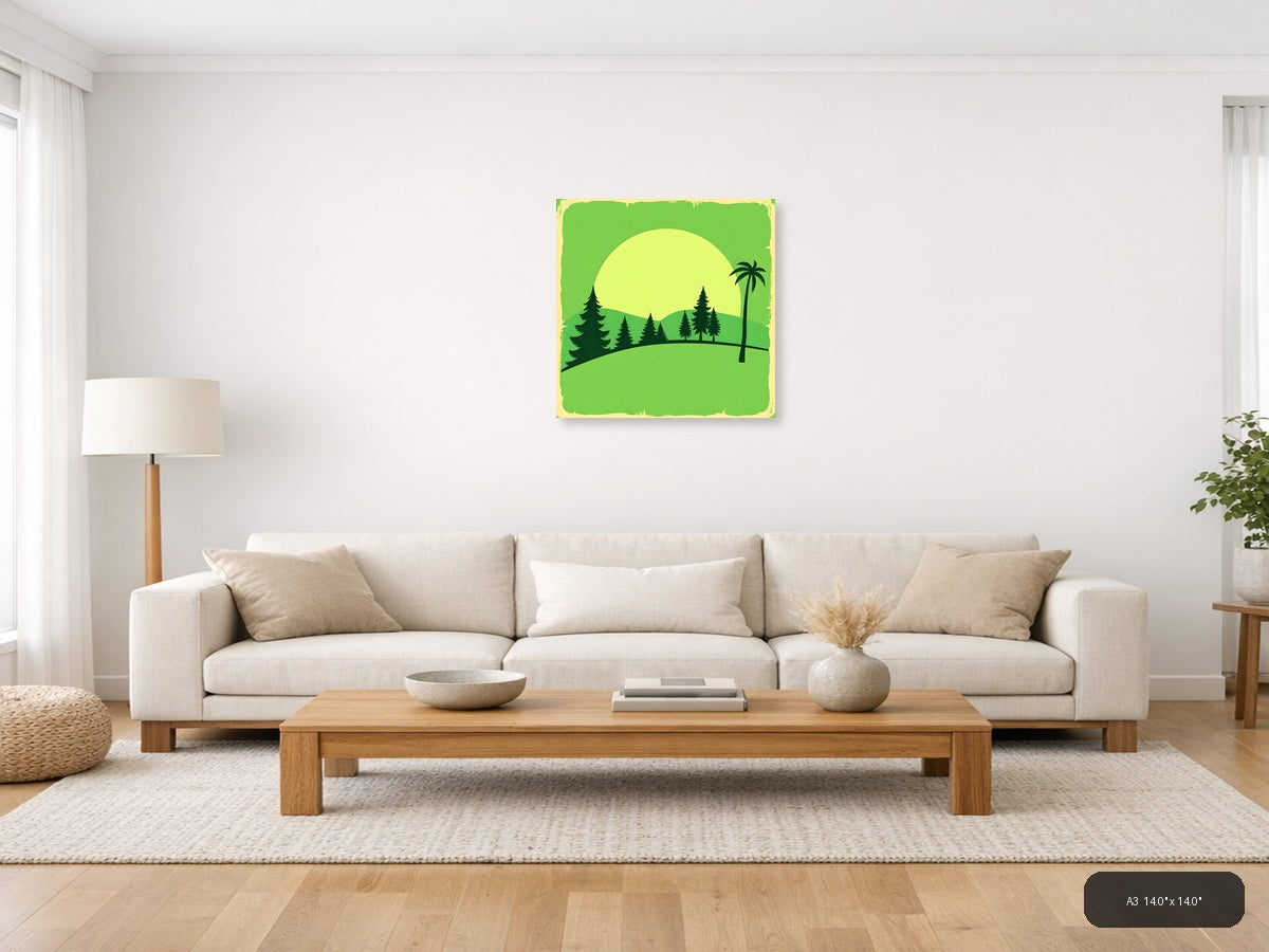 Vintage Tropical Forest Landscape with Palm Tree Wall Art — A3 / Living Room