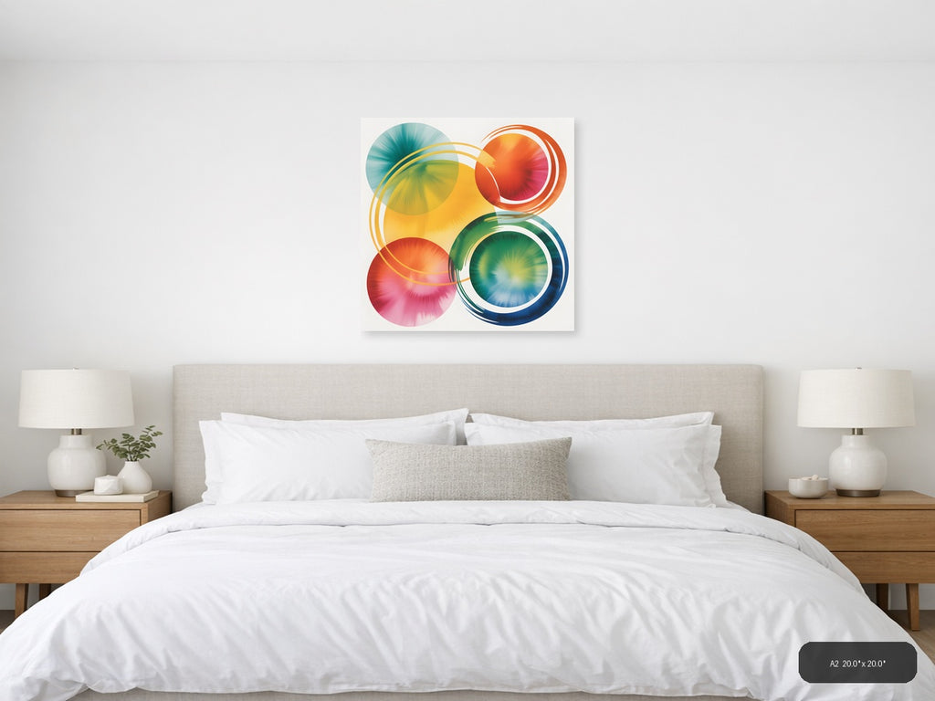 Colorful Watercolor Circles Abstract Modern Wall Art — A2 / Bedroom