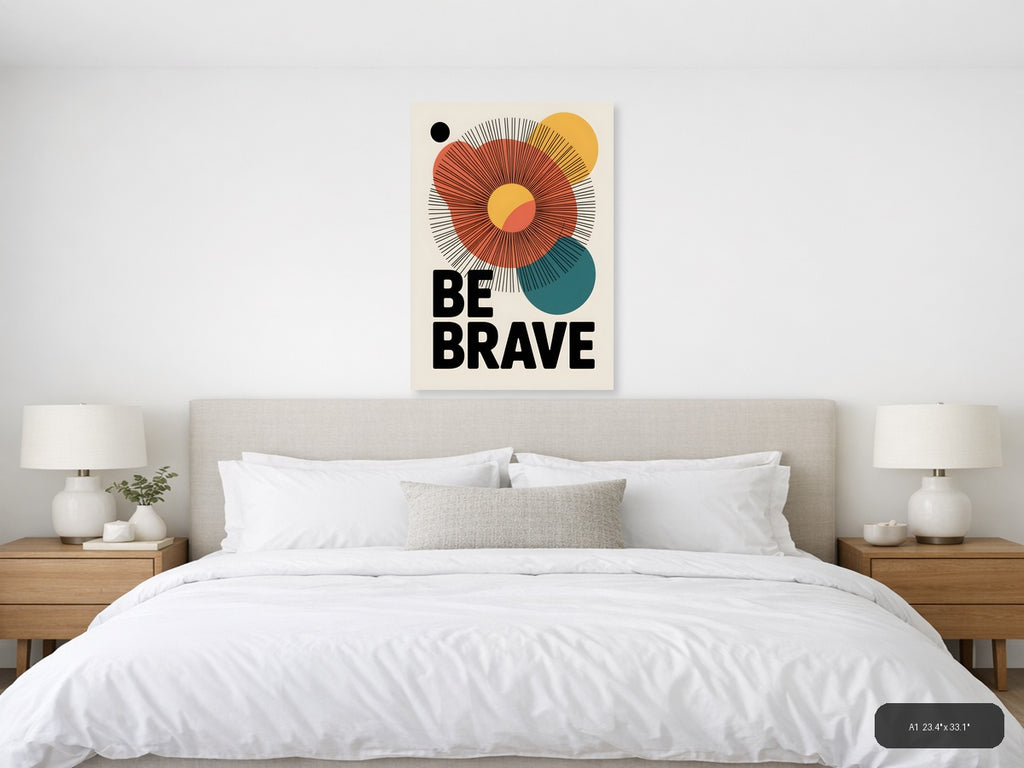 Be Brave Sun Line Art Motivational Wall Art — A1 / Bedroom