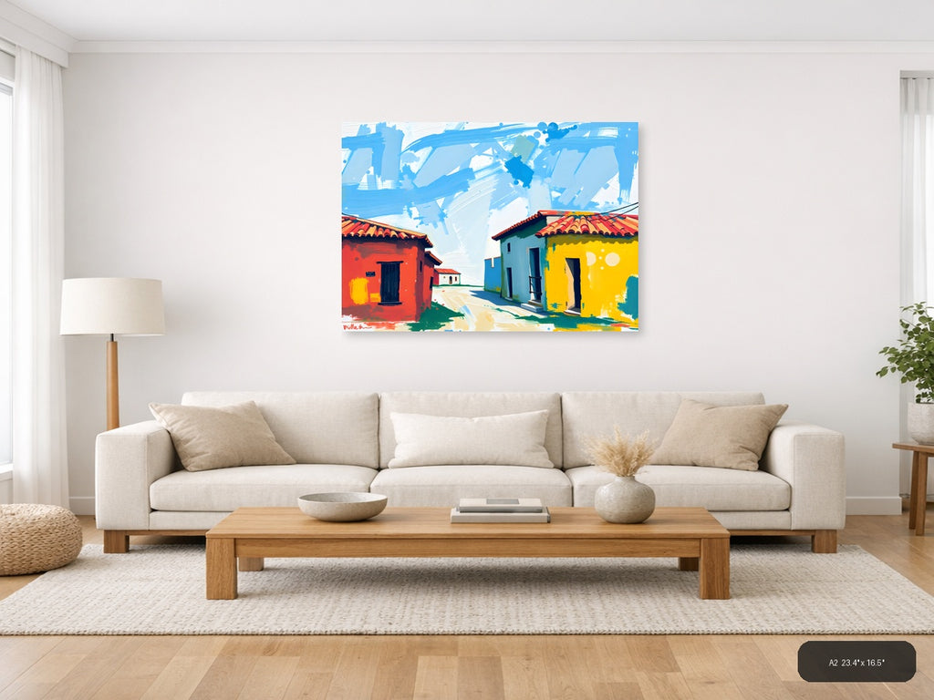 Colorful Colonial Houses Abstract Landscape Wall Art — A2 / Living Room