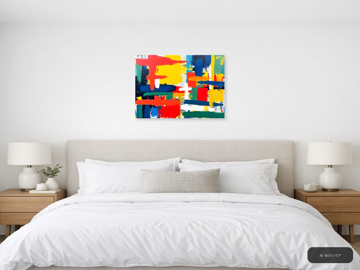 Vibrant Abstract Brushstrokes Primary Colors Wall Art — A3 / Bedroom