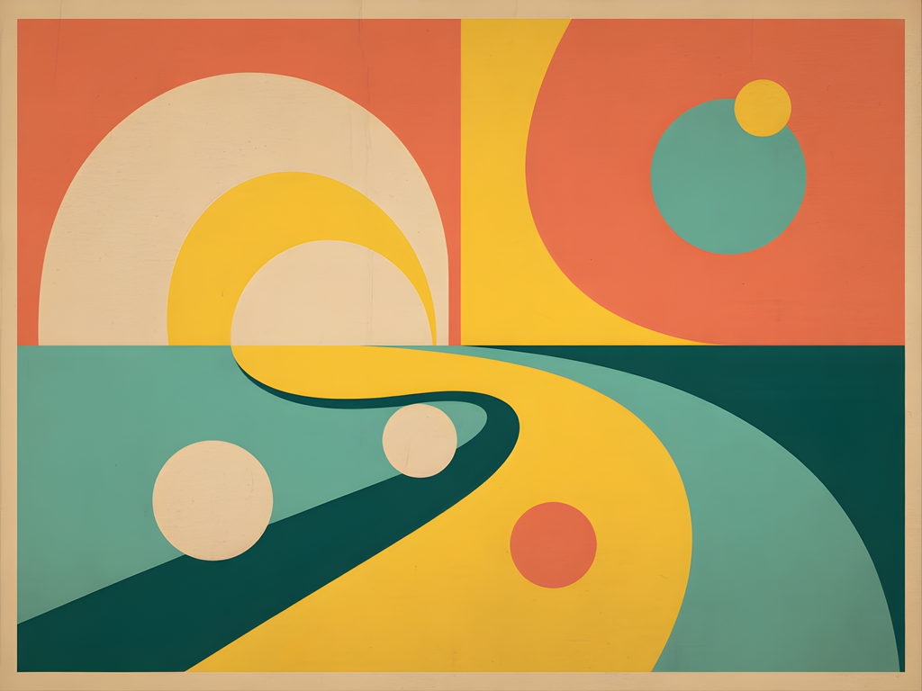 Vintage Retro Sun and Planets Landscape Wall Art