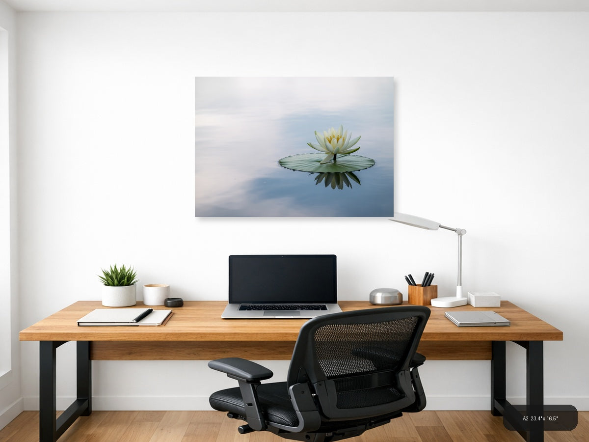 White Water Lily Reflection Minimalist Wall Art — A2 / Office