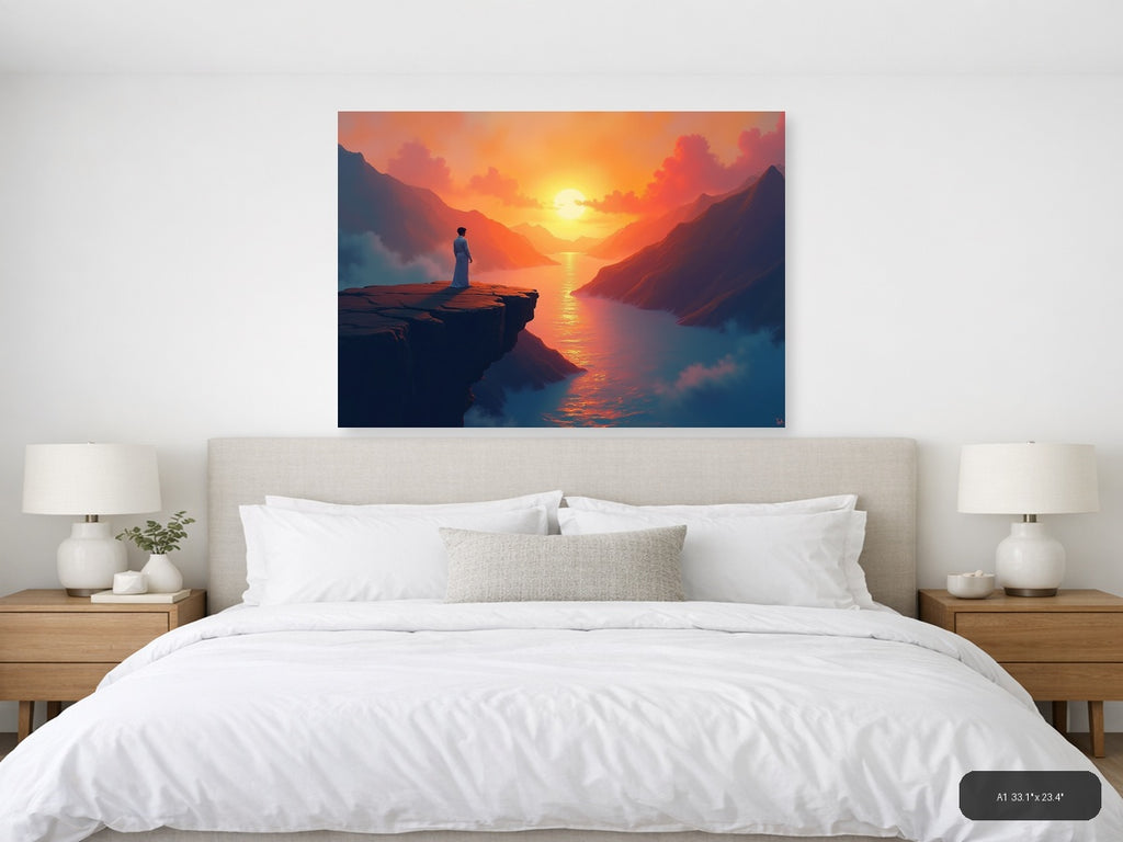 Sunset Mountain Valley Abstract Landscape Wall Art — A1 / Bedroom