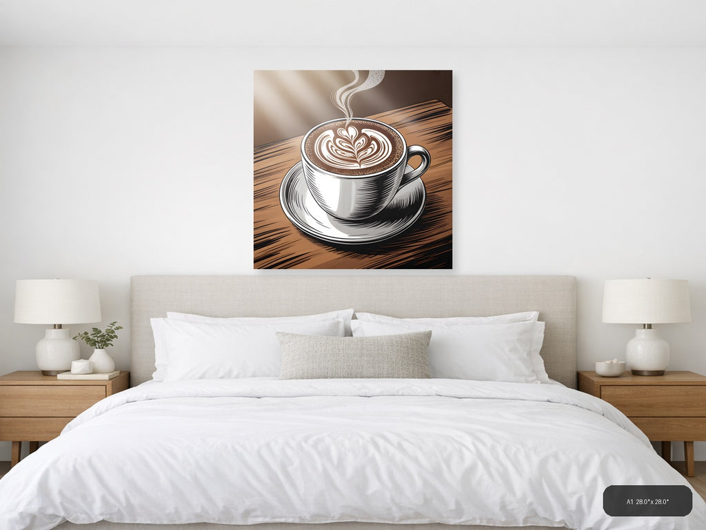 Latte Art Coffee Cup Line Art Drawing Wall Art — A1 / Bedroom