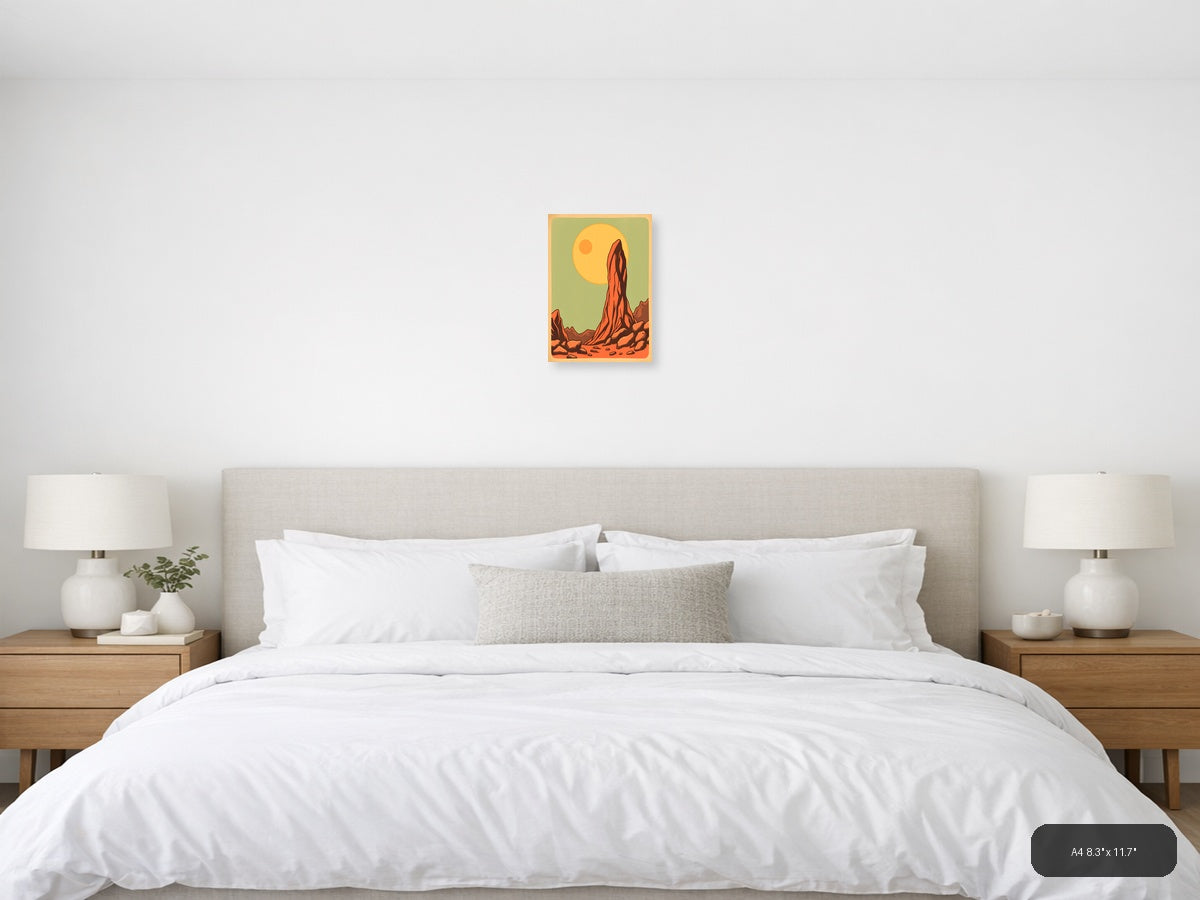 Desert Monument Vintage Landscape Wall Art — A4 / Bedroom