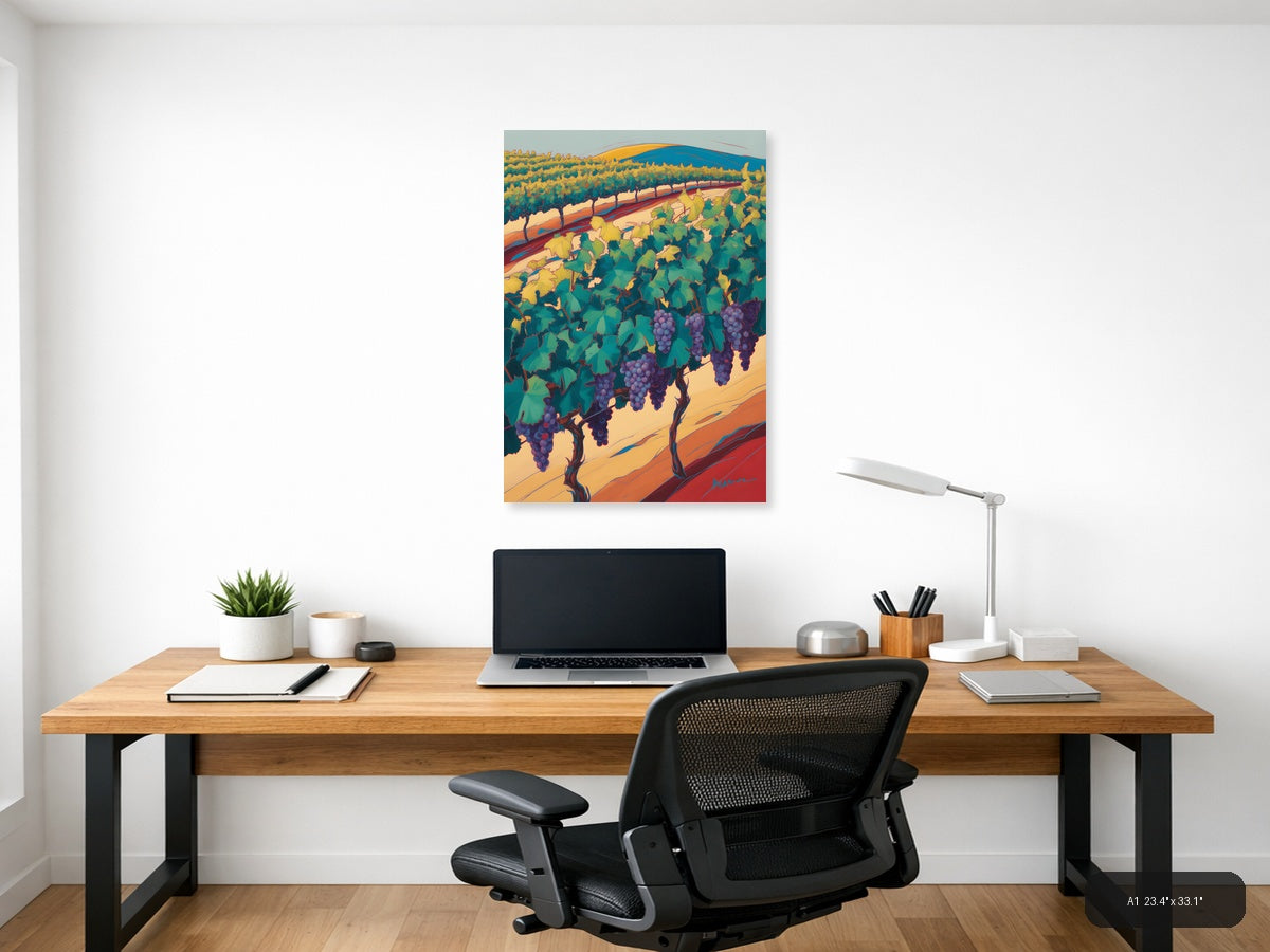 Vineyard Landscape Abstract Purple Grapes Wall Art — A1 / Office