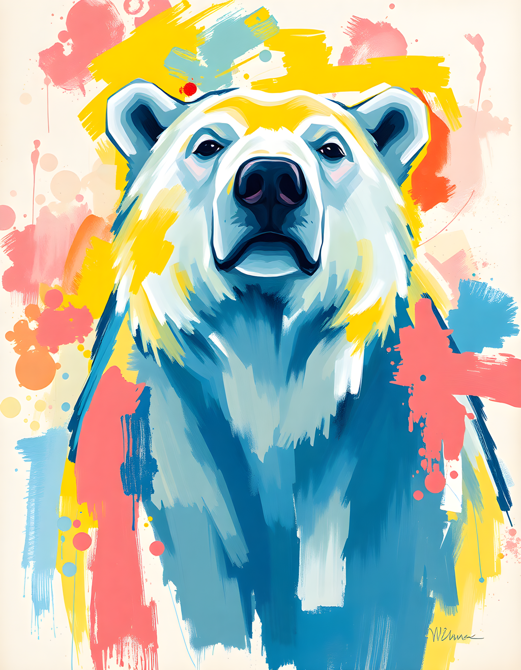 Abstract Polar Bear Portrait Colorful Splatter Wall Art