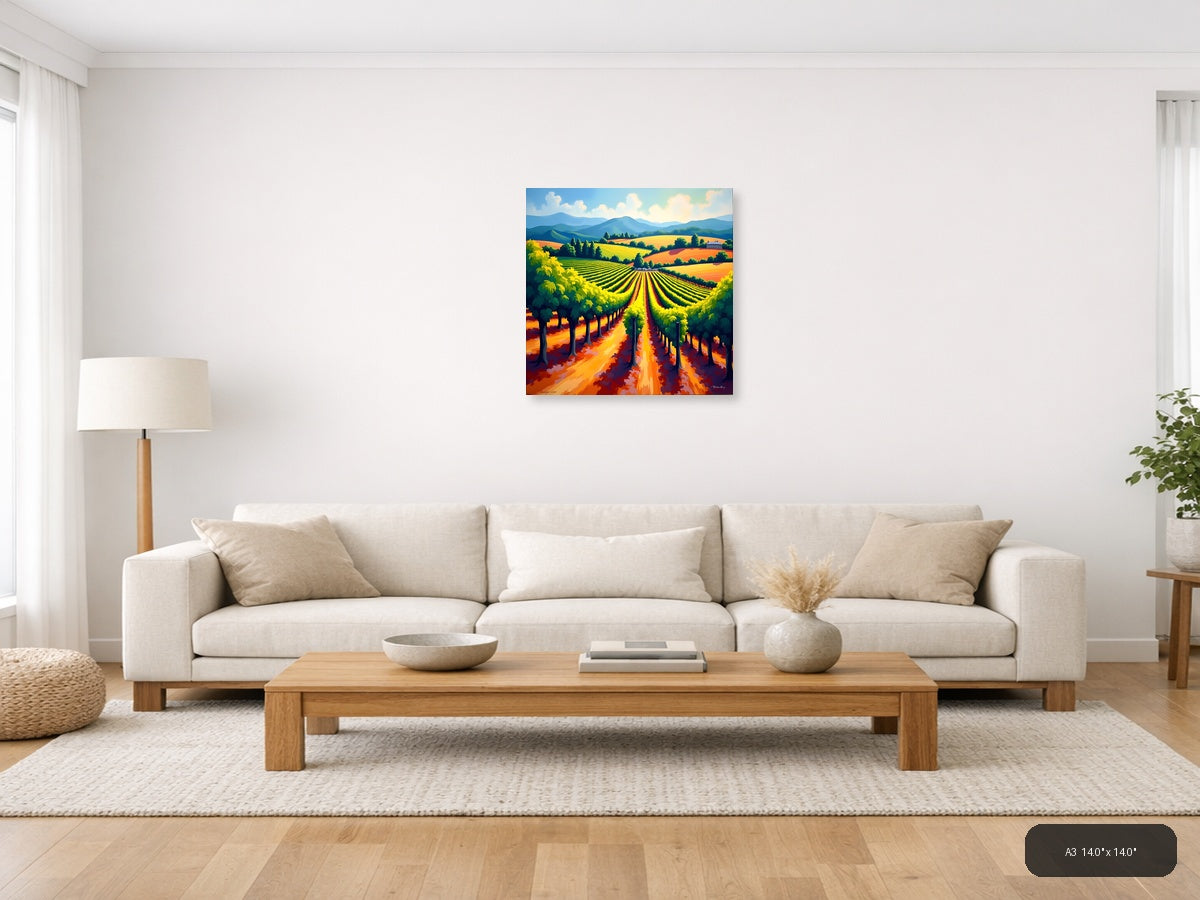 Vibrant Vineyard Landscape Abstract Wall Art — A3 / Living Room